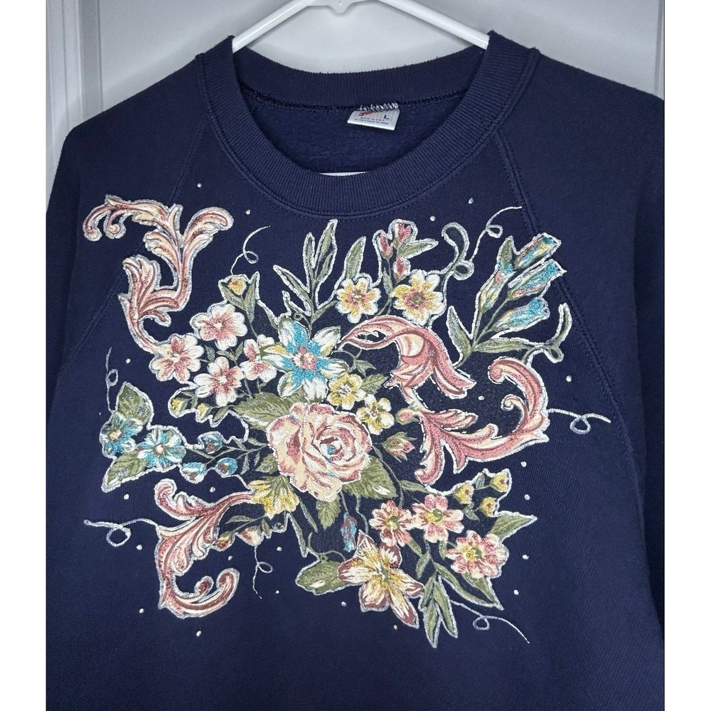 Vintage 90's Floral Flowers Graphic Grama Crewneck Sweatshirt Sz Womens Large
